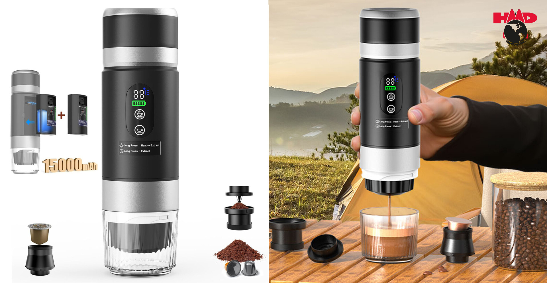 Portable Coffee Machine with 2 Removable Batteries